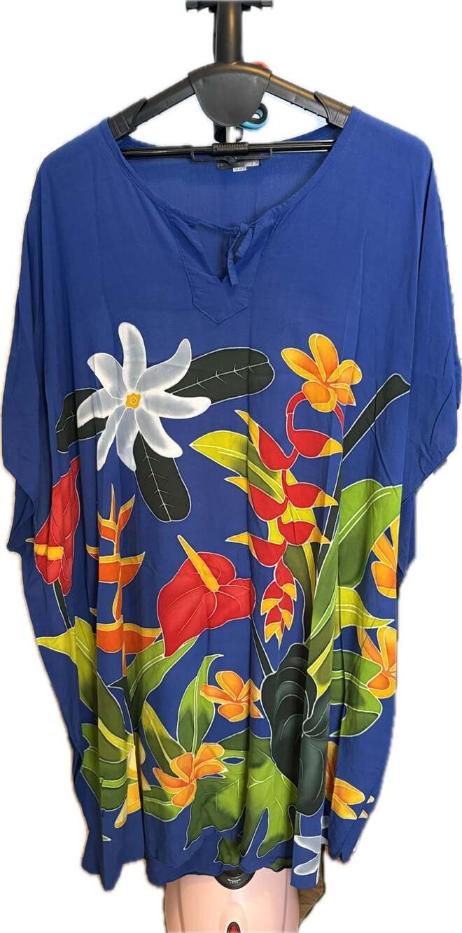 Primitive 2XL Blue Tropical Floral Flutter Sleeve Dress Cottagecore Hawaiian